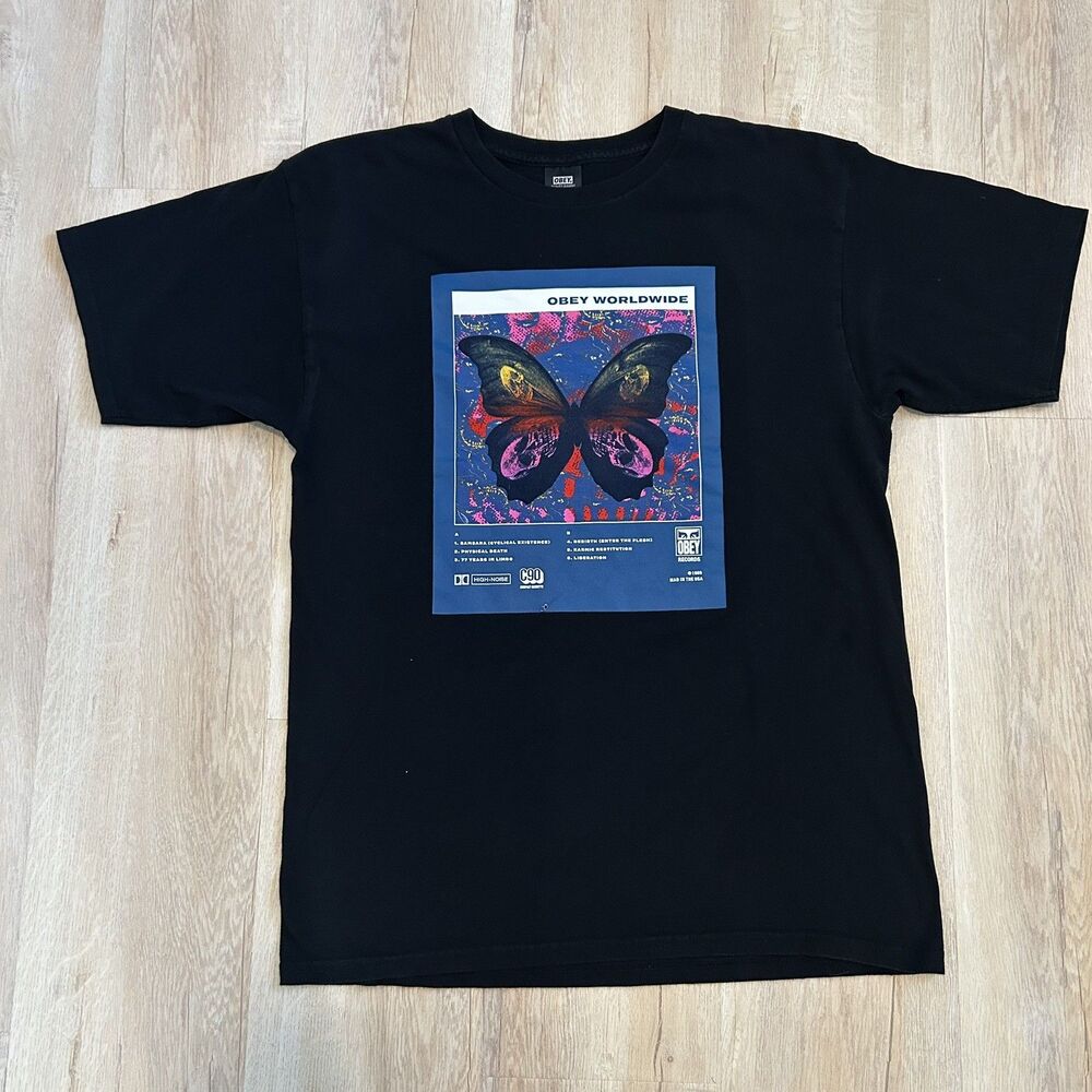 Obey Death & Rebirth Black Butterfly T-shirt-Shepard Fairey Large